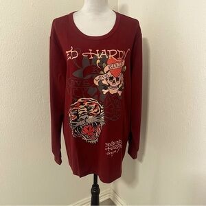 NWT Ed Hardy Men XL Wine Tattoo Tiger Skull Thermal Long Sleeve Shirt Streetwear